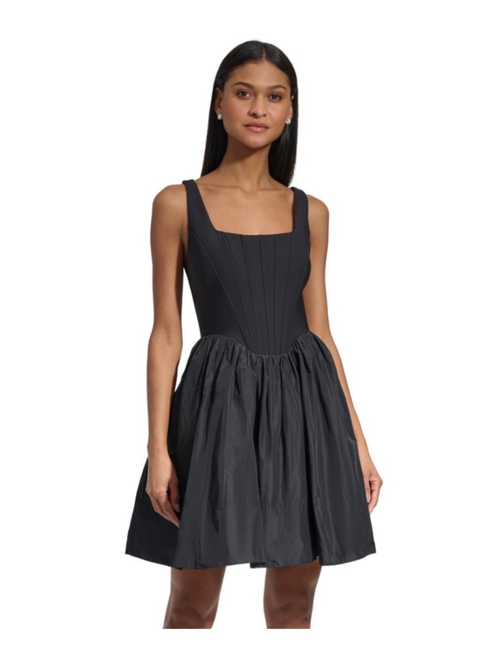 Karl Lagerfeld black a-line taffeta corset dress